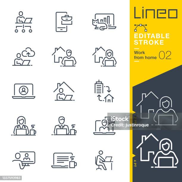 Lineo Editable Stroke Work From Home Line Icons-vektorgrafik och fler bilder på Ikon - Ikon, Kontor, Sysselsättning - Människoroller