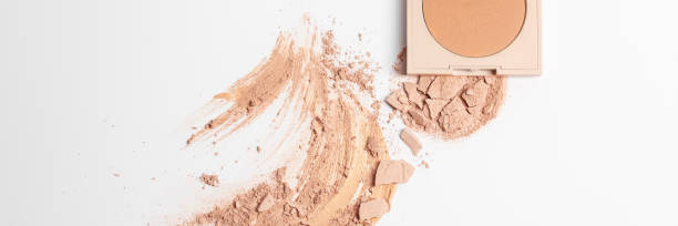 istock Set with Crashed beige face finishing and bronzing powder  isolated on white background 1337594313
