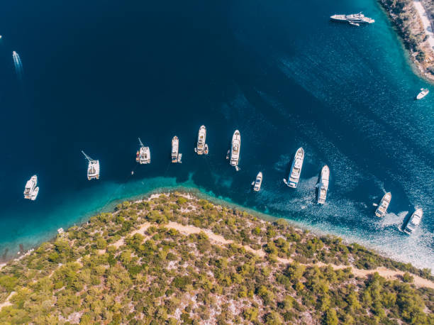 istock Aerial View Yachts Anchored at Untouched Bay 1337594517