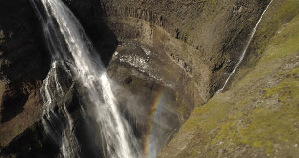 istock Aerial view over Rainbow at haifoss Waterfall, Iceland 1337594636