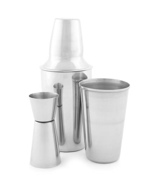 istock Clean metal bartender equipment on white background 1337595181