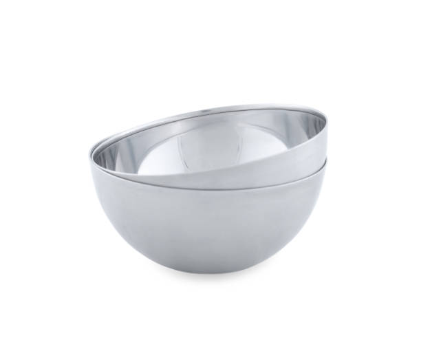 istock Empty clean metal bowls isolated on white 1337595609
