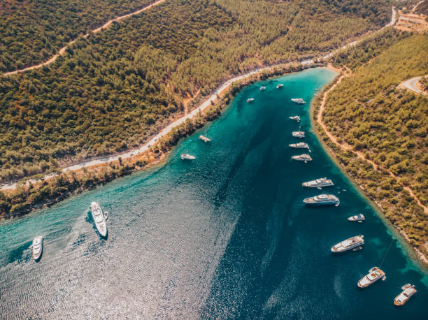 istock Aerial View Yachts Anchored at Untouched Bay 1337595804
