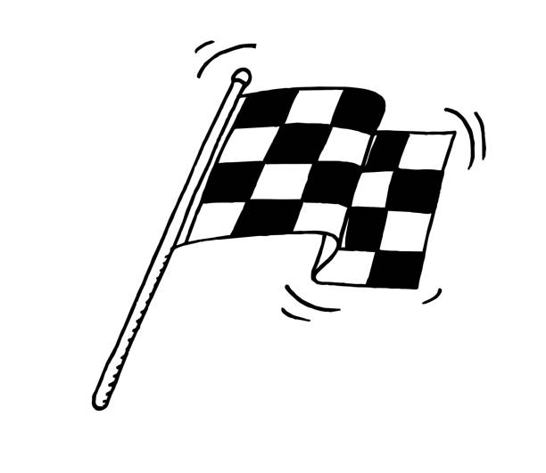 bendera balap yang digambar tangan - race flag ilustrasi stok