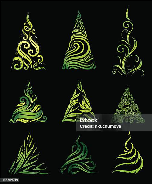 Vector Conjunto De Árvores De Natal Decorativa - Arte vetorial de stock e mais imagens de Abeto - Abeto, Beleza natural, Claro