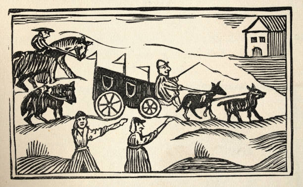 Jacob's Death and Burial, Vintage woodcut illustration Vintage illustration of from an 18th Century Chapbook, History of Joseph and his Brethren. funeral procession stock illustrations