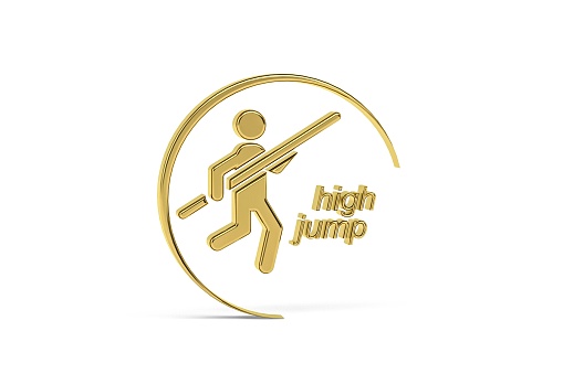 Golden 3d high jump icon isolated on white background - 3D render