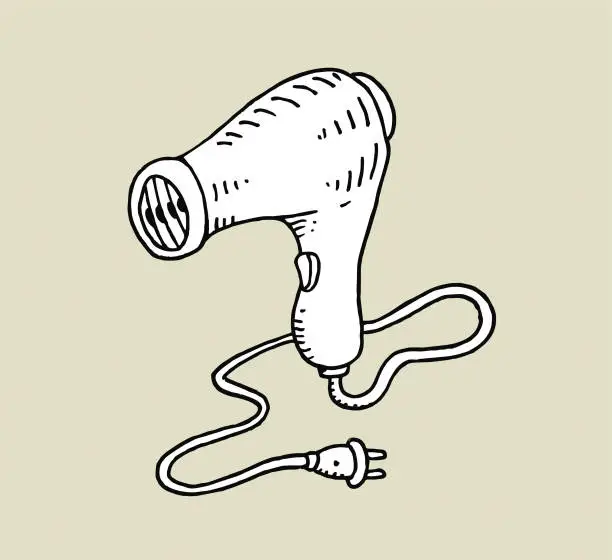 Vector illustration of Hand drawn hair dryer