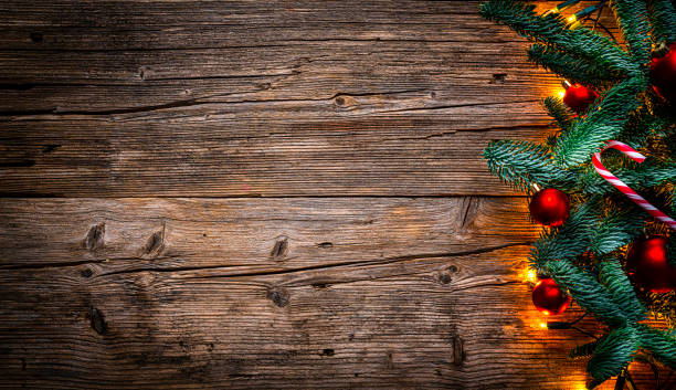 istock Christmas background on rustic wooden table 1337599658