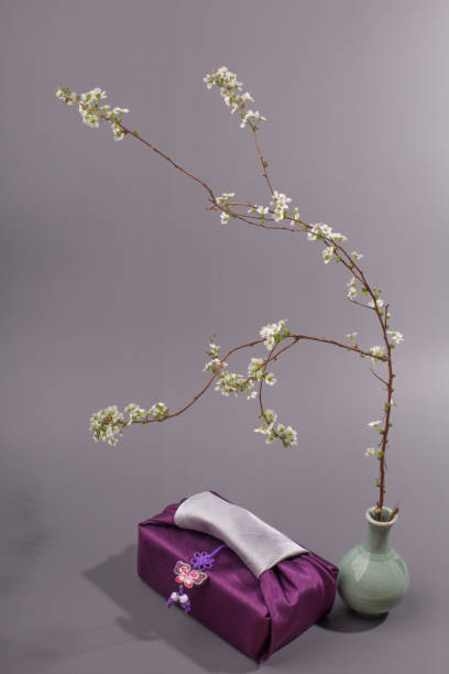 istock Korean traditional wrapping cloth on the color background. wrapping cloth gift packaging. 1337601807
