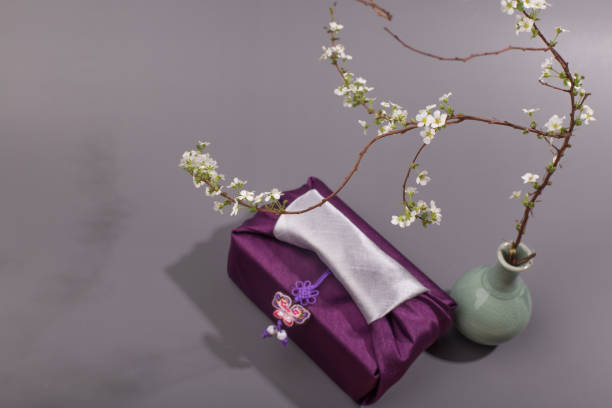 istock Korean traditional wrapping cloth on the color background. wrapping cloth gift packaging. 1337601808