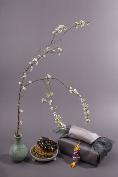 istock Korean traditional wrapping cloth on the color background. wrapping cloth gift packaging. 1337601812