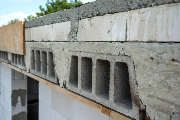 Concrete ceiling on a constructed house