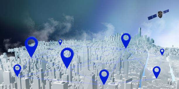 istock communication satellite Internet system GPS pins New York City 3D illustration 1337602351
