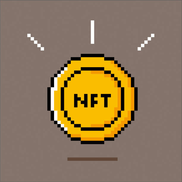 Non-Fungible Token Pixel illustration NFT illustration pixelated illustrations stock illustrations