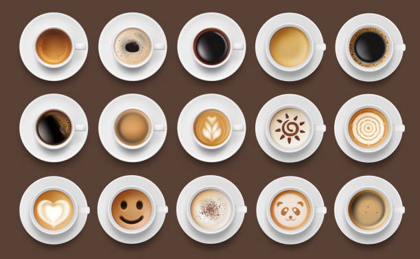 Coffee drinks. Espresso foam top view cappuccino americano different drinks decent vector isolated realistic illustrations set vector art illustration