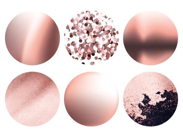Rose gold metal gradient and design elements set. Vector illustration. Rose gold metal gradient and liquid meshes set vector background rose gold foil stock illustrations