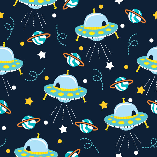 Cute galaxy with ufo pattern illustrations Cute galaxy with ufo pattern illustrations astronaut patterns stock illustrations
