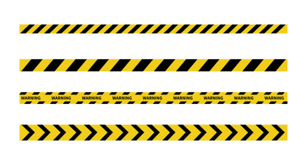 Warning tape on white background. Black and yellow line striped. Caution and danger tapes. Vector illustration Warning tape on white background. Black and yellow line striped. Caution and danger tapes. Vector illustration law enforcement and crime stock illustrations