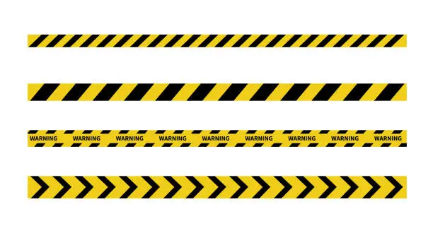 Vector illustration of Warning tape on white background. Black and yellow line striped. Caution and danger tapes. Vector illustration