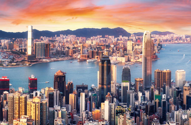 istock Hong Kong - Sunset over Victoria harbour, China 1337610957