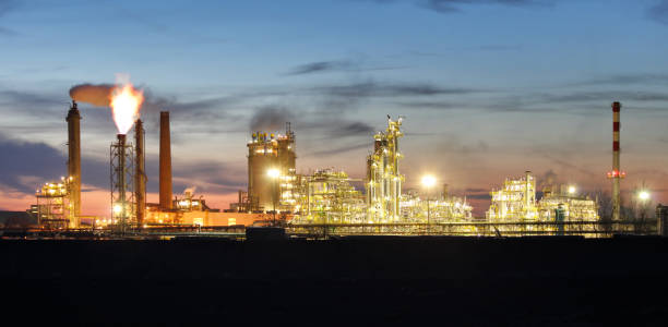 istock Factory at night, Chemical industry 1337611089