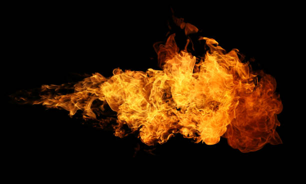 istock Fire and burning flame torch isolated on black background for graphic design 1337615635