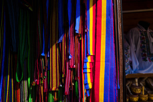 istock Textile belts woven with colors of the Romanian flag 1337617207