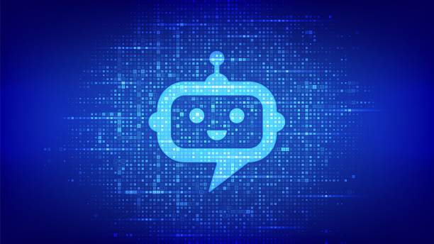 robot chatbot head icon sign made with binary code. chatbot assistant application. ai concept. digital binary data and streaming digital code. matrix background with digits 1.0. vector illustration. - 聊天機器人 插圖 幅插畫檔、美工圖案、卡通及圖標