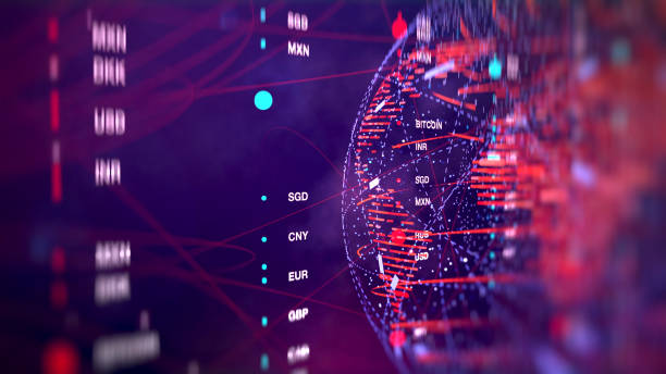 istock Big data HUD wireframe wallpaper with neon dots and lines. Visual data infographics design and analysis of information. 1337620085