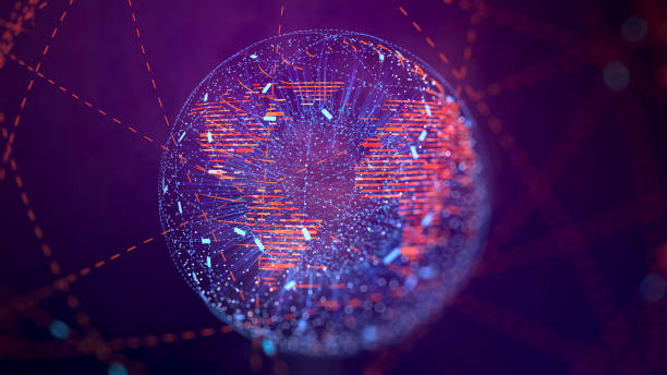 istock Big data HUD wireframe wallpaper with neon dots and lines. Visual data infographics design and analysis of information. 1337620105