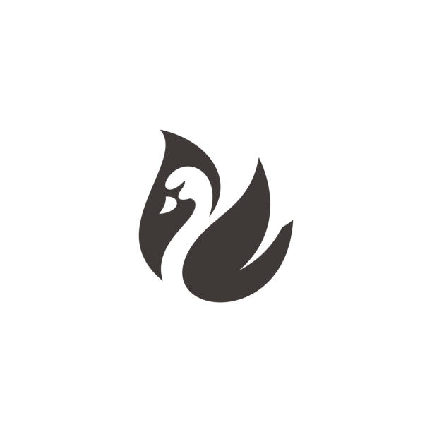 illustrations, cliparts, dessins animés et icônes de love heart et swan goose silhouette logo design - lac waterfowl
