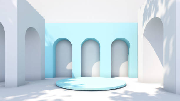 istock Mock up podium for product presentation,light blue curved wall 1337625007