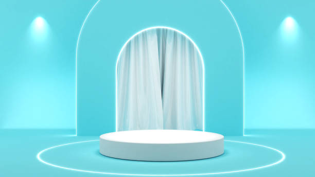 istock White stand on a light blue background,mock up podium for product presentation 1337625149