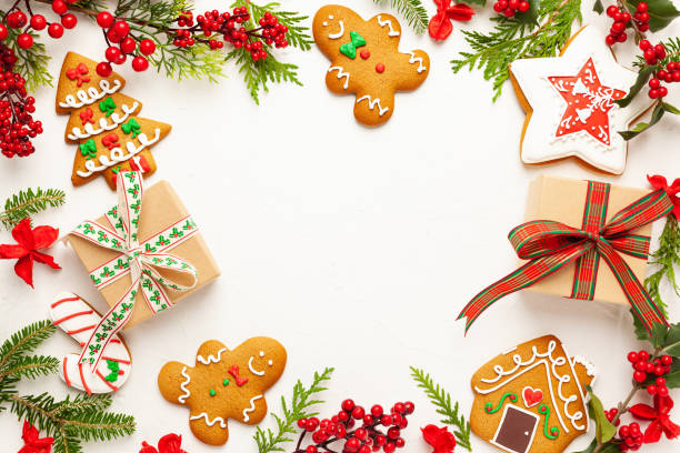 Christmas background with gingerbread cookies