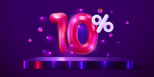 illustrazioni stock, clip art, cartoni animati e icone di tendenza di 10 per cento di sconto. sconto composizione creativa. mega vendita neon banner. - number 10 percentage sign number financial figures