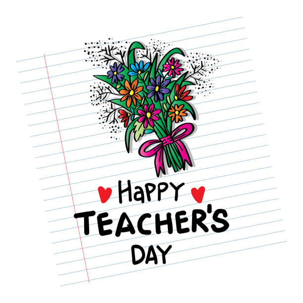 Happy teacher`s day hand lettering with bucket flower. Greeting card concept. Happy teacher`s day hand lettering with bucket flower. Greeting card concept. happy teacher day stock illustrations