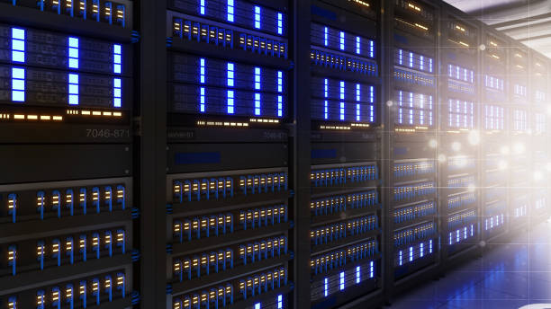 istock Shot of Data Center With Multiple Rows of Fully Operational Server Racks. Modern Telecommunications, Artificial Intelligence,3d rendering 1337633670