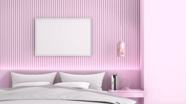 istock Mockup frame on pink wall with bed ,modern style,Poster Mockup 1337635410