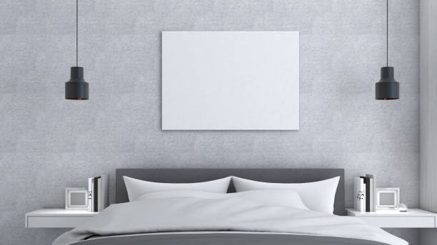 istock Mockup frame on gray wall with bed ,loft style,Poster Mockup 1337635422