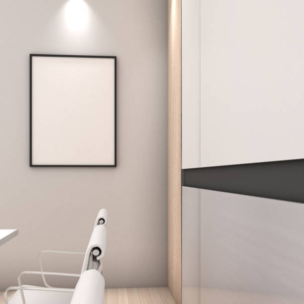 istock Mockup frame on wood wall with chair ,Modern style 1337635558