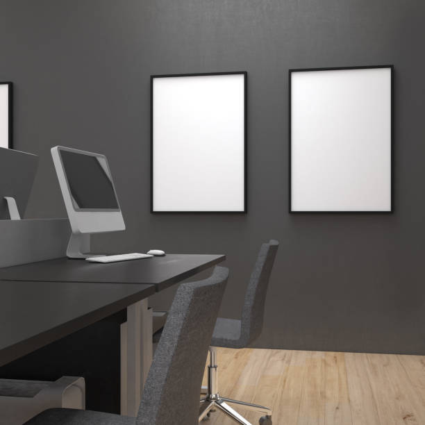 istock Mockup frame on black wall with working table ,Modern style,Poster Mockup 1337635571