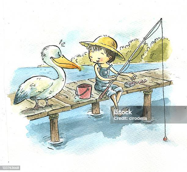 Boy Fishing Stock Illustration - Download Image Now - Child, Bucket, Watercolor Painting