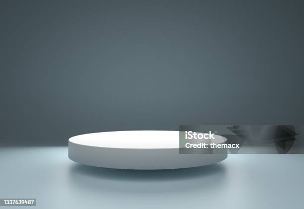 Round Podium Or Pedestal With Green Background Stock Photo - Download Image Now - Podium, Merchandise, Backgrounds