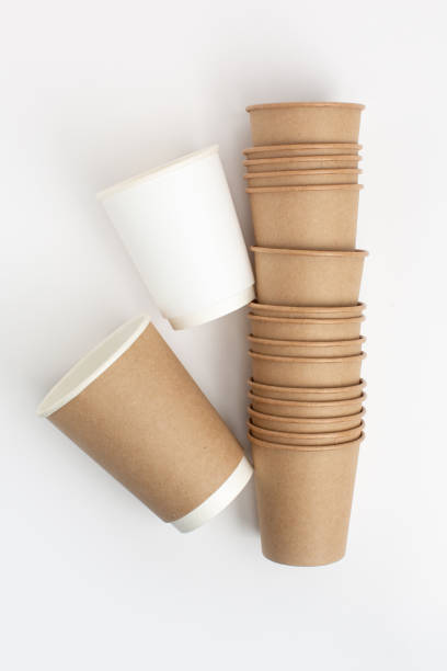 istock Paper coffee glasses on white background 1337642259