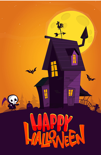 Happy Halloween Haunted House Cartoon Illustration Vector Horror Scary Mansion On The Night Background With Moon Party Poster Stock Illustration - Download Image Now - iStock Happy Halloween Haunted House Cartoon Illustration Vector Horror Scary Mansion On The Night Background With Moon Party Poster Stock Illustration - Download Image Now - iStock