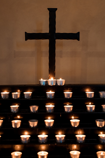 Burning candles in Catholic church