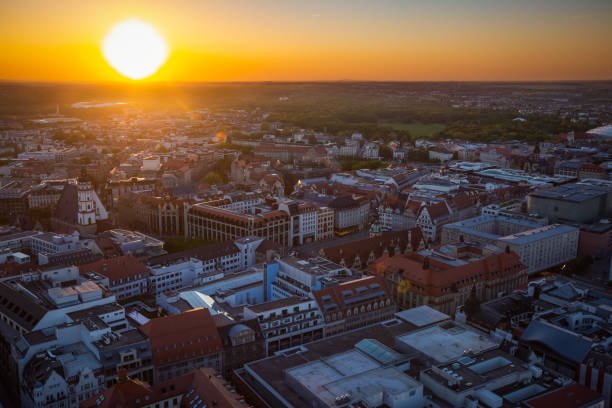 istock Top view of skyline Leipzig with sunset 1337645194