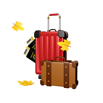 autumn travel gear with white background 3d design side view easy to remove background