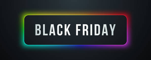 Black Friday Sale Banner. Modern Typography. Sale banner with rainbow glow. Vector Design Template Isolated On Black Background. Black Friday Sale Banner. Modern Typography. Sale banner with rainbow glow. Vector Design Template Isolated On Black Background. black friday sale banner stock illustrations